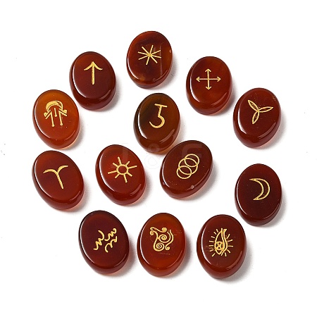 13Pcs Natural Carnelian Rune Stone G-C095-02G-1