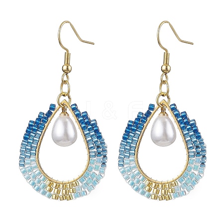 Teardrop ABS Plastic Imitation Pearl & Glass Seed Beads Dangle Earrings EJEW-MZ00164-1