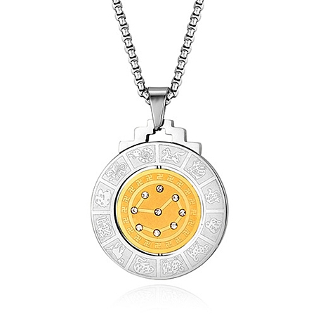 316 Surgical Stainless Steel Flat Round 12 Chinese Zodiac Pendant Necklaces PW-WGD7370-02-1