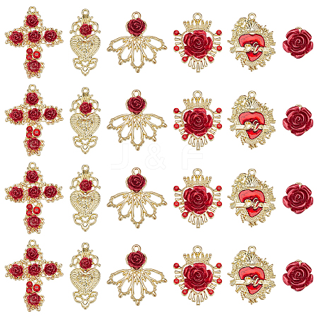 24Pcs 6 Styles Alloy Rhinestone Pendants ENAM-PH0003-27-1