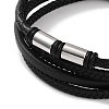 Men's Braided Black PU Leather Cord Multi-Strand Bracelets BJEW-K243-10P-2