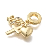Brass Micro Pave Clear Cubic Zirconia European Dangle Charms KK-D431-033C-G-2