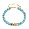 Faceted Round Synthetic Turquoise & Brass Beaded Bracelets KK-H299-02G-4
