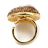 Natural Pearl Oval Open Cuff Ring with Rhinestone RJEW-D005-05G-3