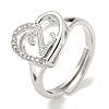 Heart with Letter Rack Plating Brass Micro Pave Cubic Zirconia Adjustable Rings for Women RJEW-I105-06P-Z-1