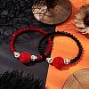 2Pcs 2 Colors Flower Resin & Faceted Glass Beaded Stretch Bracelets BJEW-JB10793-2