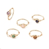 Copper Wire Wrapped Natural Gemstone Braided Bead Finger Rings for Women RJEW-JR00940-2
