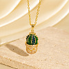 Cinco de Mayo Brass Pave Cubic Zirconia Enamel Green Cactus Pendant Necklaces for Women WG6DDE4-02-1