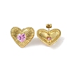 Heart 304 Stainless Steel Pearl Pink Cubic Zirconia Stud Earring for Women EJEW-Z047-05G-01-2
