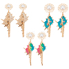 3 Pairs 3 Colors Golden Alloy Sun with Shell Shape Dangle Stud Earrings EJEW-AN0004-40-1