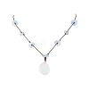 Raw Rough Natural Stone Nuggets Pendant with Handmade Lampwork Flower Adjustable Waxed Polyester Cord Necklaces for Women NJEW-TA00210-03-2