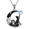 Alloy Jet Rhinestone Enamel Black Moon with Cat Shape Pendant Necklaces for Women WG3CB78-01-2