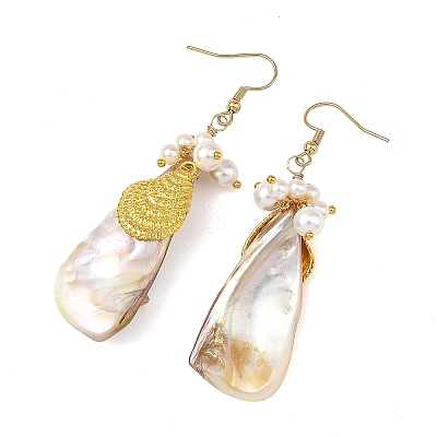Ocean Shell Pearl & Electroplated Natural Freshwater Shell Dangle Earrings for Women EJEW-JE07400-1