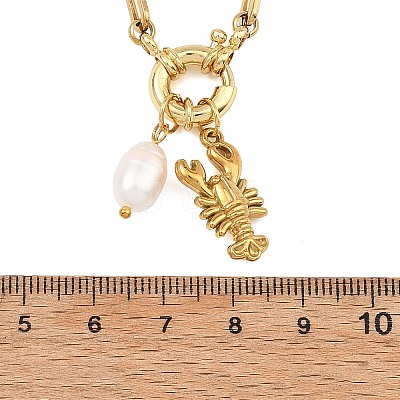 Ocean 304 Stainless Steel Lobster and Natural Pearl Bead Pendant Figaro Chain Necklaces for Women NJEW-JN06326-1
