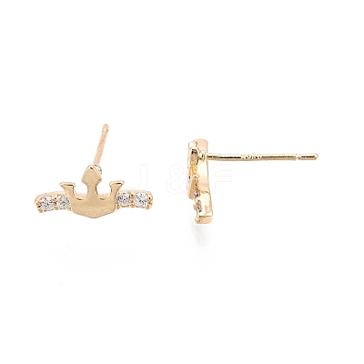 Clear Cubic Zirconia Crown Stud Earrings EJEW-G321-05G-1
