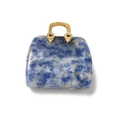 Natural Blue Spot Jasper Brass Pendants KK-E274-01G-19-1