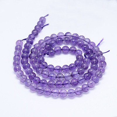 Natural Amethyst Round Bead Strands G-M212-8mm-03A-1