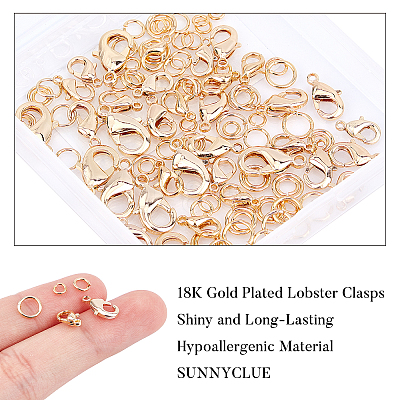 Brass Lobster Claw Clasps and Open Jump Rings KK-SC0001-41G-1