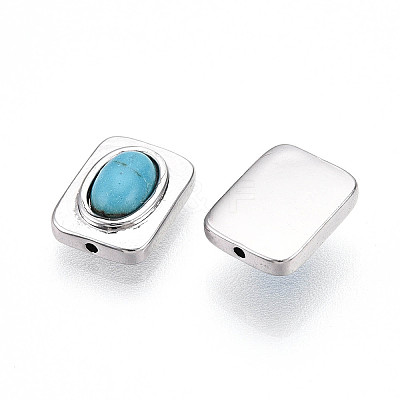 Brass Pave Synthetic Turquoise Beads KK-N258-14P-1