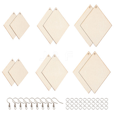 DIY Rhombus Shape Natural Wood Pendants Earring Making Kits DIY-YS0001-14-1