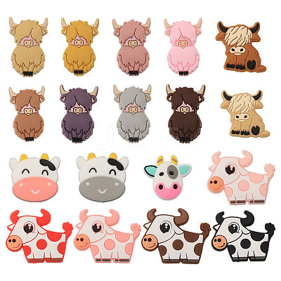 18Pcs 18 Styles Cow/Cattle Food Grade Silicone Focal Beads SIL-CA0002-86-1