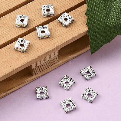 Brass Rhinestone Spacer Beads X-RSB072-02S-1