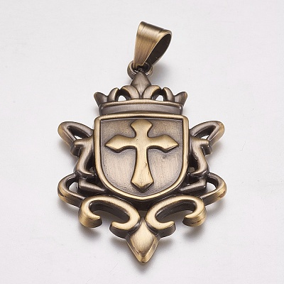 304 Stainless Steel Big Badge Pendants STAS-K171-28AB-1