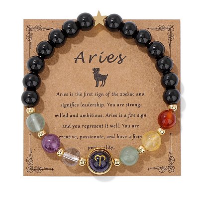 Natural Mixed Gemstone Round Beads Stretch Bracelet PW-WGCDE6C-02-1