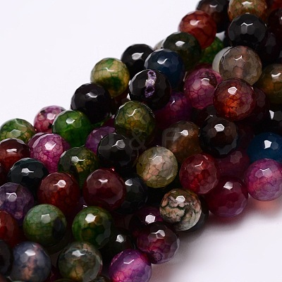 Dyed Natural Agate Faceted Round Beads Strands G-E320E-8mm-03-1