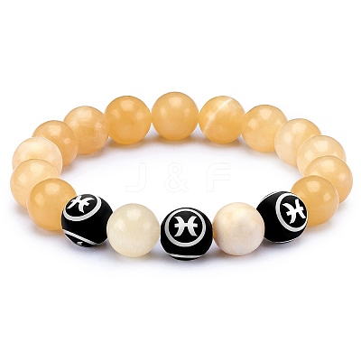 Natural Yellow Jade Round Beaded Stretch Bracelet BJEW-SW00077-01-1