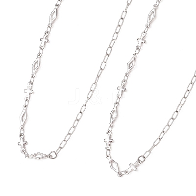 304 Stainless Steel Rhombus Cross Link Chain Necklaces NJEW-JN05939-1