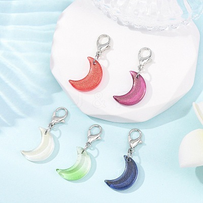 Glass Moon Pendant Decorations HJEW-JM04367-02-1