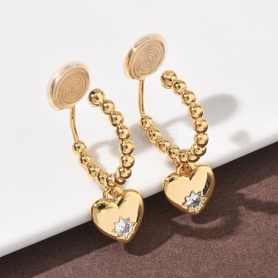 Heart Brass Micro Pave Clear Cubic Zirconia Clip-on Earrings EJEW-K286-12G-1