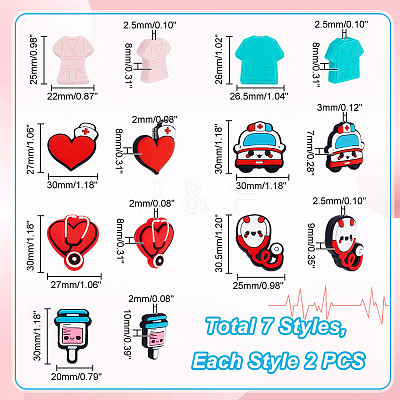 14Pcs 7 Style Hospital Theme Food Grade Eco-Friendly Silicone Focal Beads SIL-GA0003-30-1