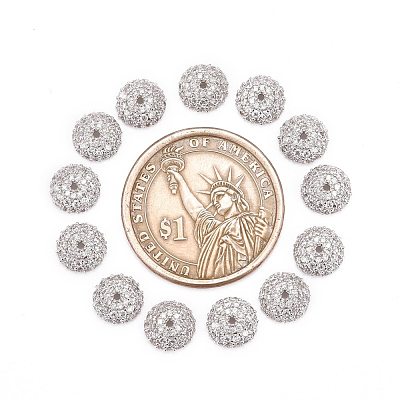 Apetalous Half Round/Dome Brass Micro Pave Cubic Zirconia Bead Caps X-ZIRC-D062-P-1