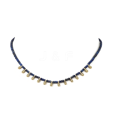Natural Lapis Lazuli Faceted Rondelle Baded Necklaces with 201 Stainless Steel Teardrop Charms NJEW-JN06428-02-1