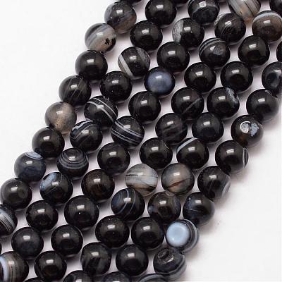 Natural Black Agate Bead Strands G-K166-13-6mm-05-1
