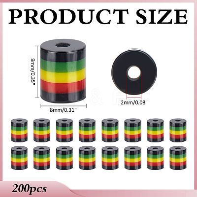 200Pcs Ghana Jamaica Reggae Stripe Resin Beads RESI-ME0001-10-1