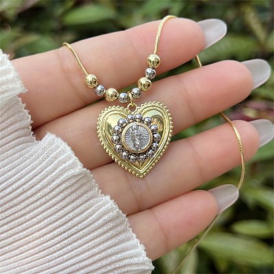 Religion Brass Heart with Saint Jude Pendant Necklaces for Women WG01AF5-02-1