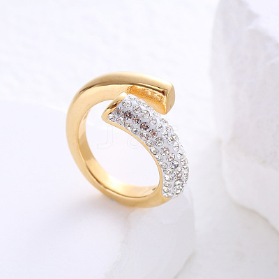 304 Stainless Steel Micro Pave Cubic Zirconia Cuff Open Rings for Women MB7745-5-1