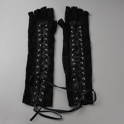 Polyester Lace Fingerless Long Gloves AJEW-WH20020-564A-1