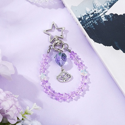 Glass Star & Alloy Lotus Pendant Decoration HJEW-YW00071-04-1