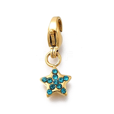 Star 304 Stainless Steel Rhinestone Pendants Decoration STAS-R159-57G-02-1