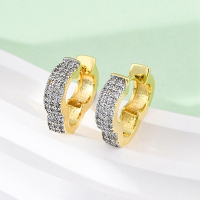 Brass Micro Pave Clear Cubic Zirconia Hoop Earrings EJEW-H158-16A-GP-1