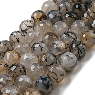Faceted Natural Dragon Veins Agate Beads Strands G-F447-12mm-I03-1