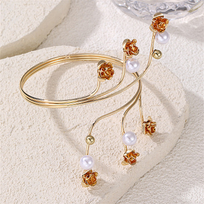 Alloy and Imitation Pearl Cuff Bangles WGD3EB7-01-1