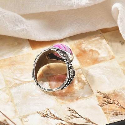 Natural Banded Agate Adjustable Rings RJEW-I108-03AS-13-1