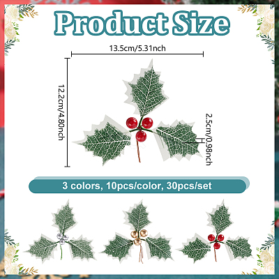 30Pcs 3 Colors Resin & Foam Artificial Holly Leaves DIY-GA0008-02-1