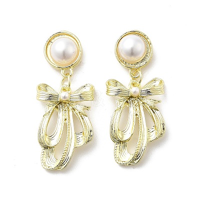 Bowknot Brass Dangle Stud Earrings EJEW-H156-04LG-1