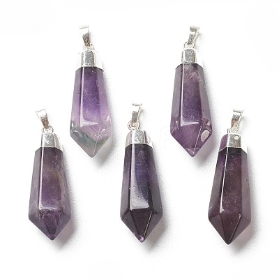 Natural Amethyst Pointed Pendants G-P445-E08-1